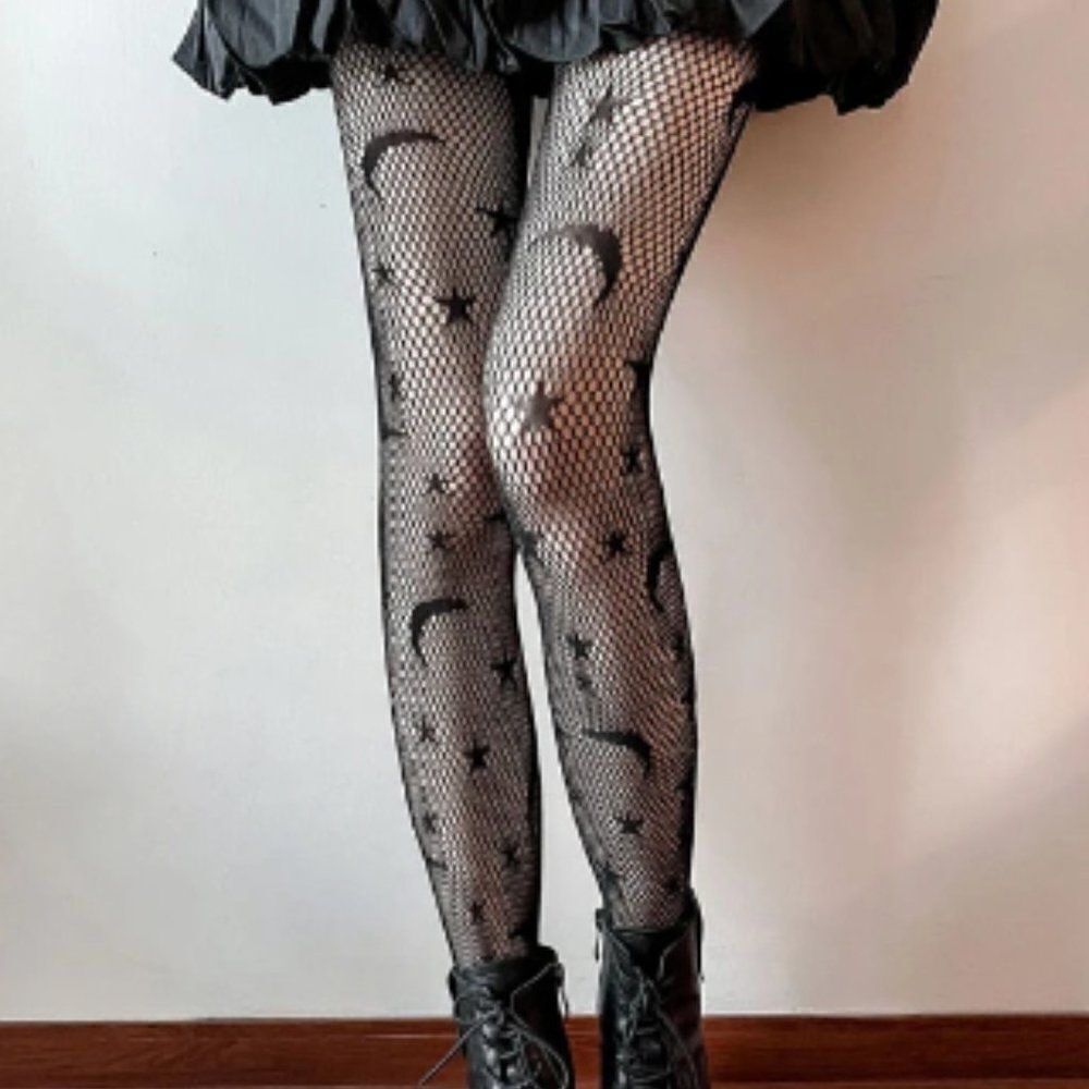 NWT, Moon & Star Fishnet Tights, One Size - Picture 3 of 3